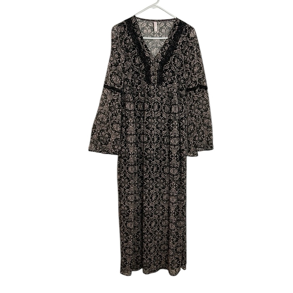 Whimsygoth Black Crochet Boho Sheer Feminine Size Medium Maxi Dress